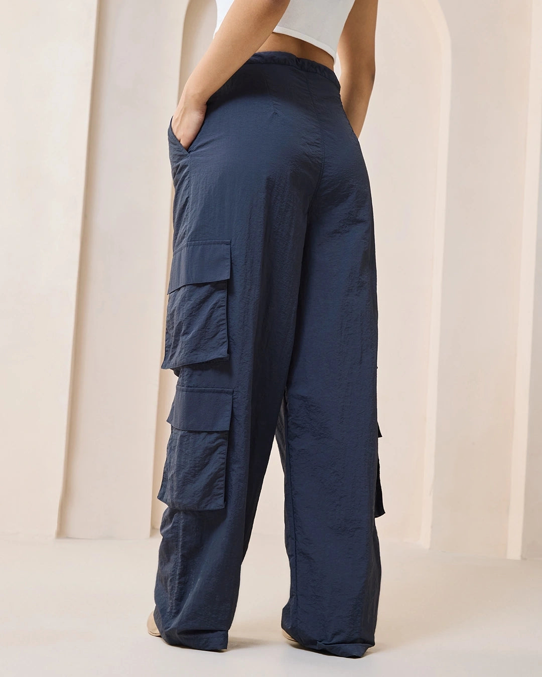 Women's Blue Oversized Cargo Parachute Pants bottomwear