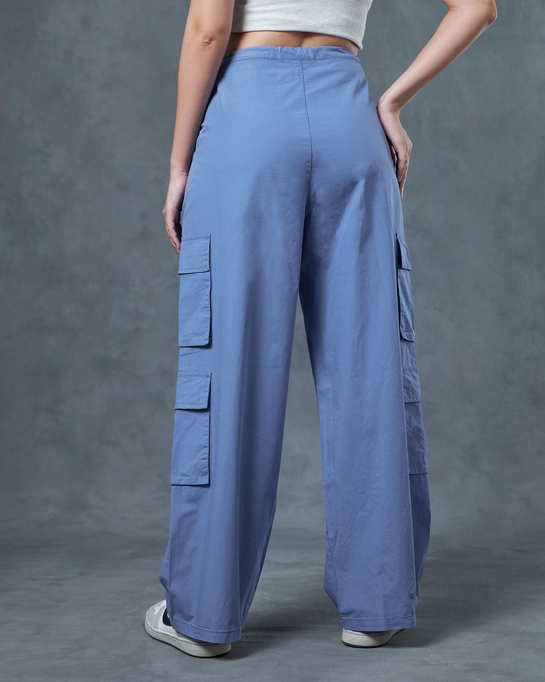 Women's Blue Oversized Cargo Parachute Pants bottomwear