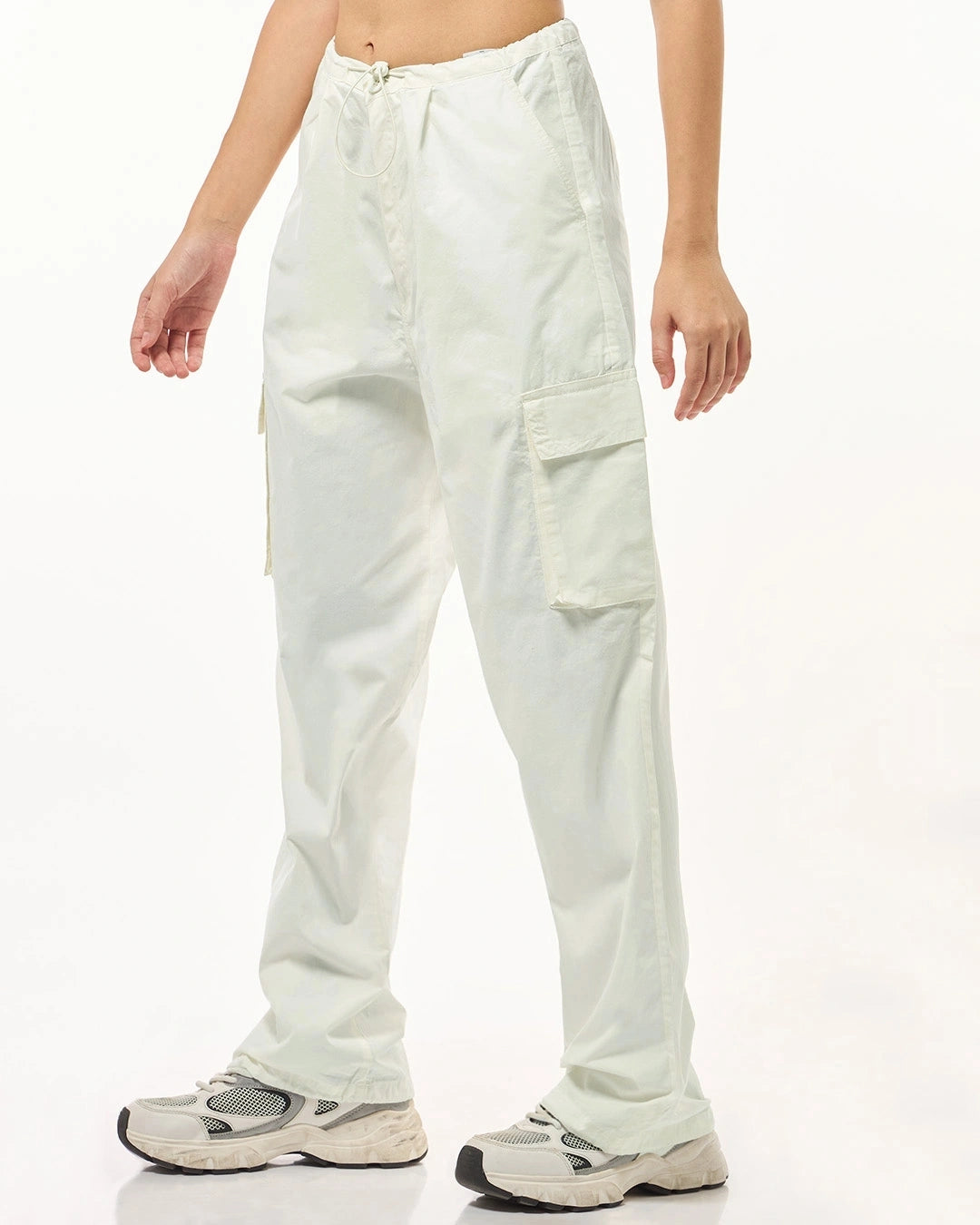 Women's Off White Oversized Cargo Parachute Pants bottomwear