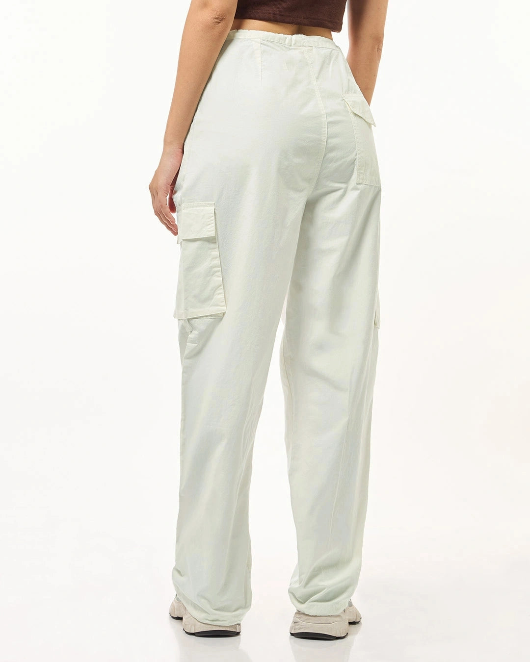 Women's Off White Oversized Cargo Parachute Pants bottomwear