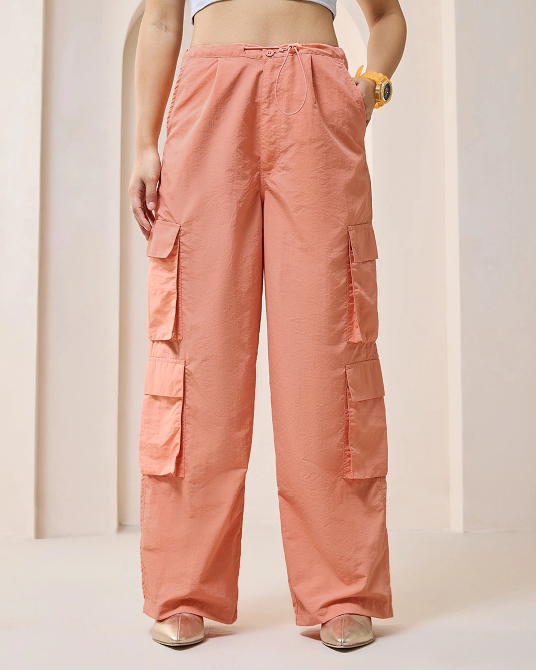 Women's Blue Oversized Cargo Parachute Pants bottomwear