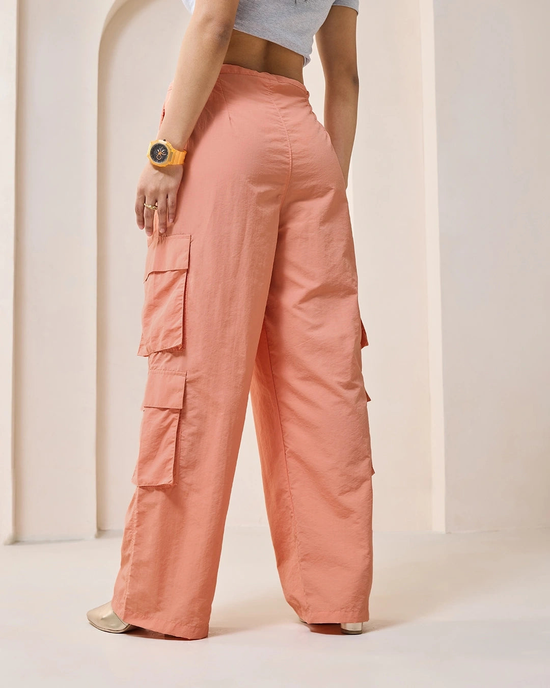 Women's Blue Oversized Cargo Parachute Pants bottomwear