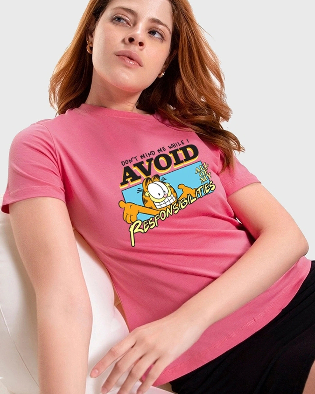 Women's Pink Avoiding Responsibilities Graphic Printed T-shirt