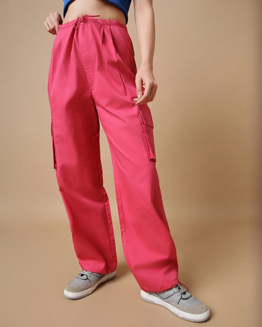 Women's Off White Oversized Cargo Parachute Pants bottomwear