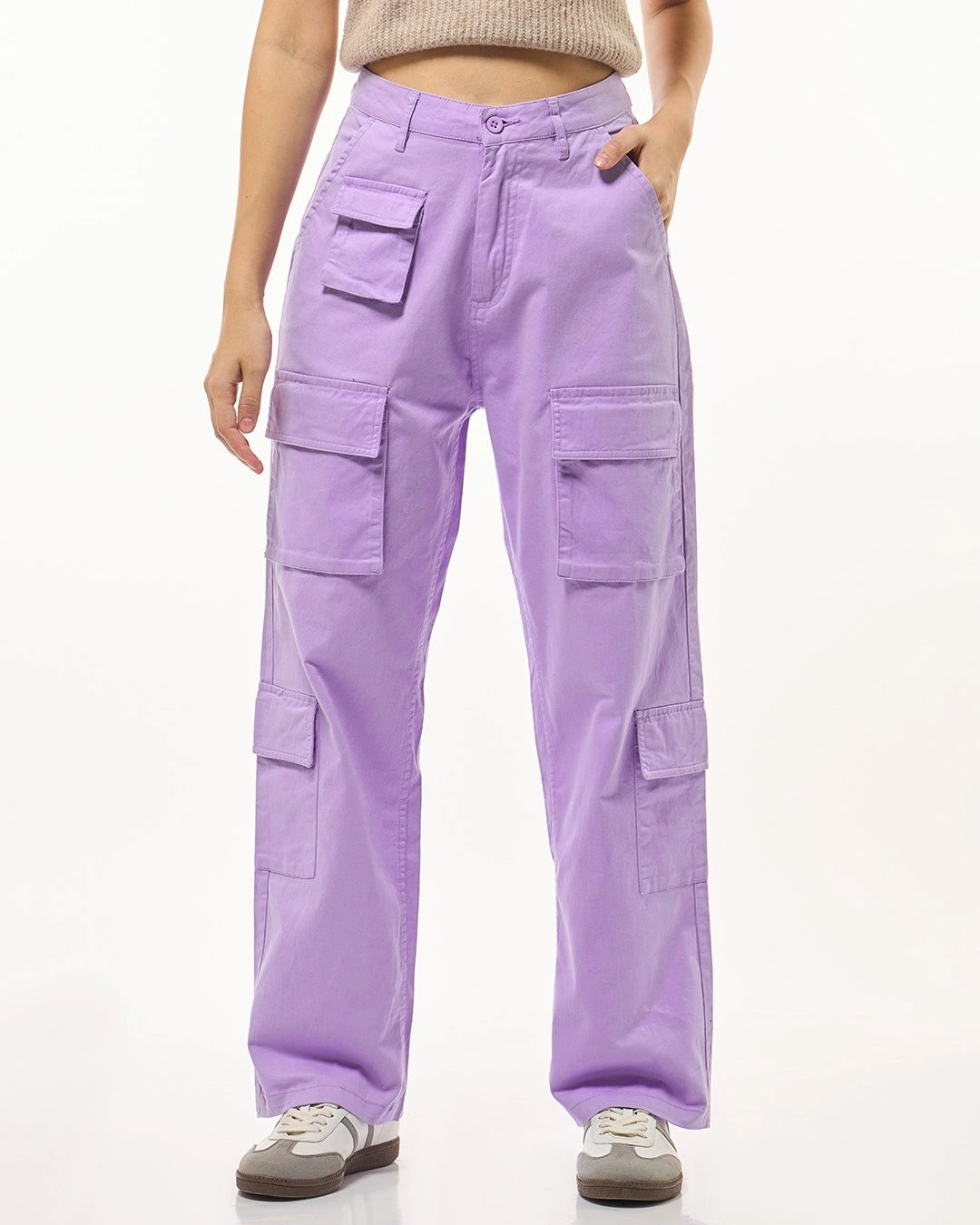 Women's Purple Oversized Cargo Pants bottomwear