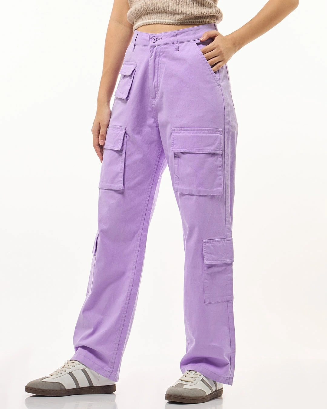 Women's Purple Oversized Cargo Pants bottomwear