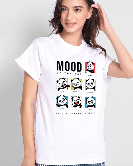 Women's White MOTD Panda Graphic Printed T-shirt